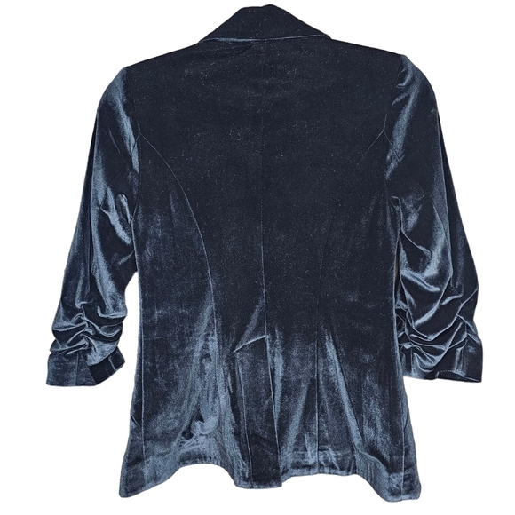 MODCLOTH Fine And Sandy Black Velvet Rouched 3/4 Sleeve Blazer Jacket Size XS - Picture 4 of 15